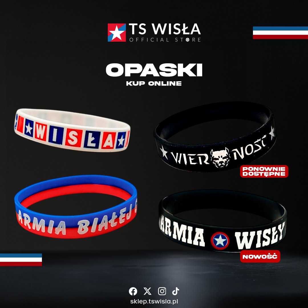 💥 Nowość w sprzedaży! 💥

Dostępne są już 4 wzory silikonowych opasek na rękę – a wśród nich najświeższy hit 👉 ARMIA WISŁY! 🔵⚪🔴

🔥 Wyraź swoje barwy, pokaż wsparcie i noś je z dumą!
✅ Wysoka jakość
✅ Uniwersalny rozmiar
✅ Idealne dla każdego kibica

💵 15 zł

🛒⬇️