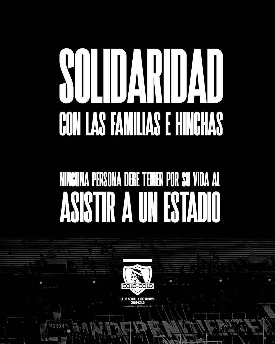 Como Club Social y Deportivo Colo-Colo, lamentamos profundamente los hechos ocurridos anoche en el Estadio Libertadores de América, donde cientos de hinchas y familias del club Universidad de Chile vieron comprometida su seguridad y bienestar al asistir a un espectáculo