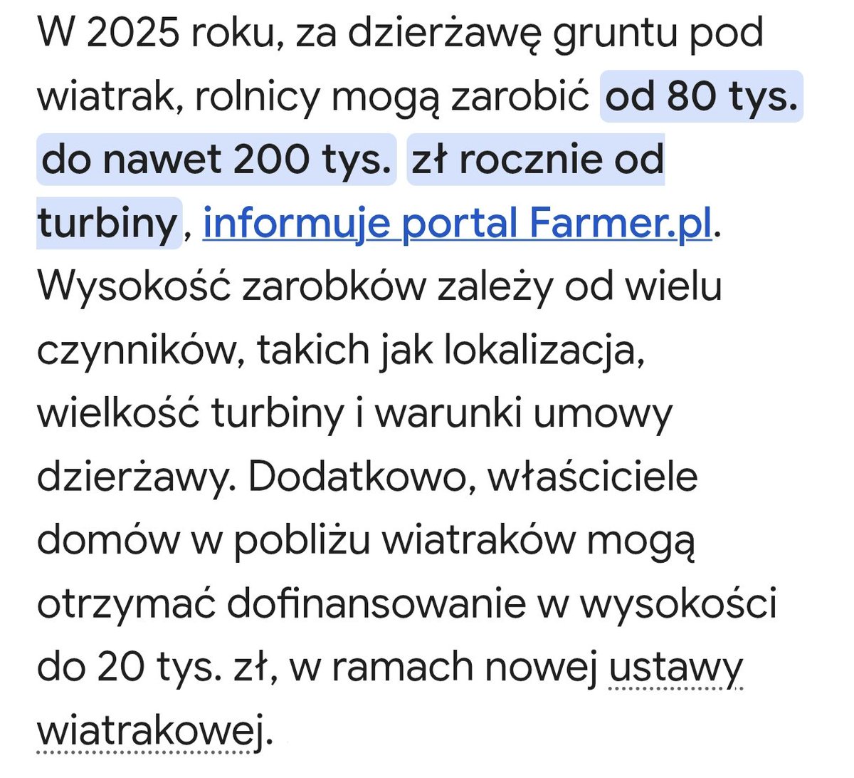 Dlaczego nikt o tym nie mówi❓ Wiatraki to nie tylko tani prąd, ale też pieniądze za dzierżawę gruntów i rekompensaty dla ludzi, którzy mają je w sąsiedztwie. To spore dochody dla wielu rodzin. NIESTETY PRZEPADŁY‼️