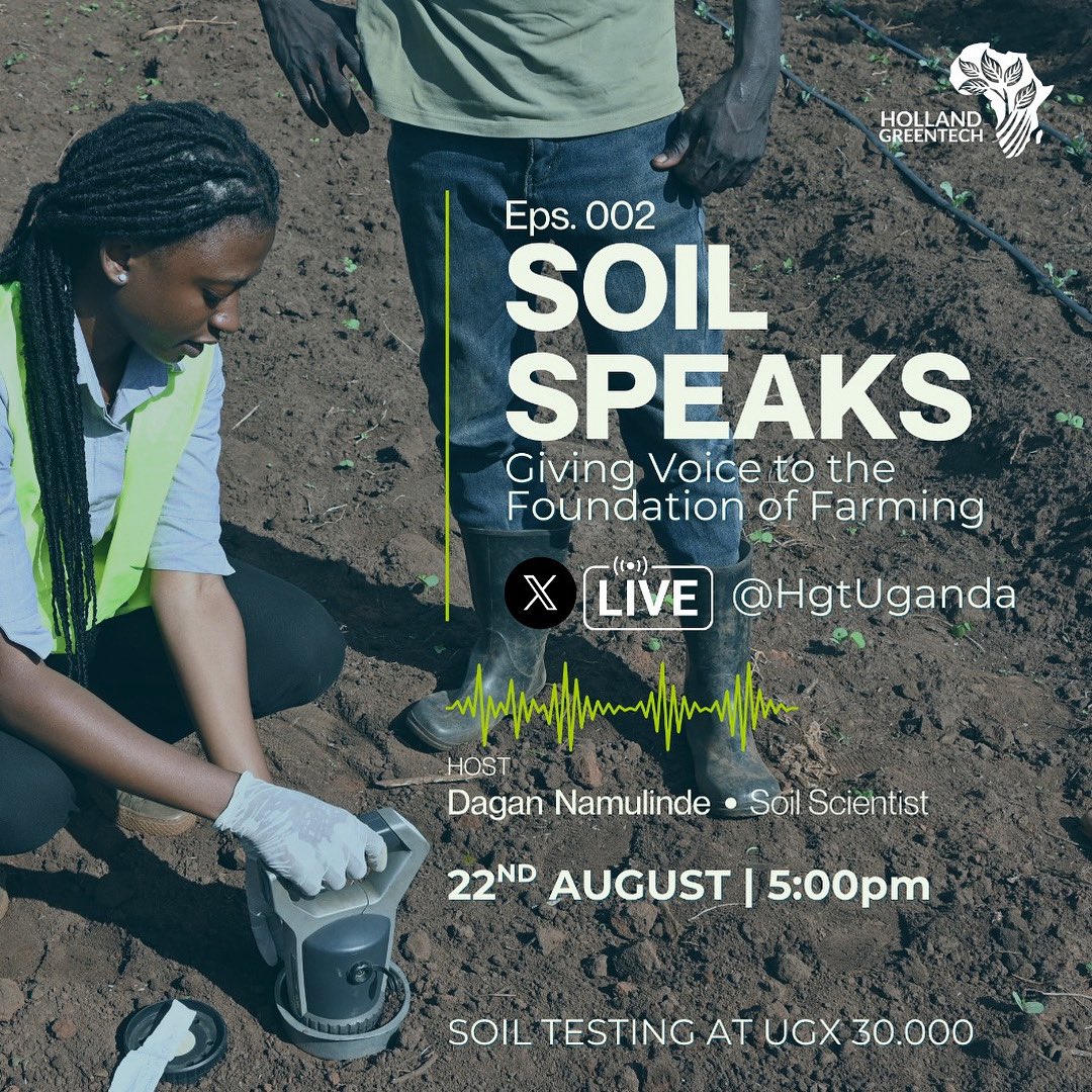 SOIL SPEAKS | Episode 002 

Farmers, the secret to healthier crops and higher yields begins beneath your feet in your soil!

Join us tomorrow 22nd August at 5:00pm LIVE on X x.com/HgtUganda as Soil Scientist, Dagan Namulinde, breaks down the power of soil testing and why?