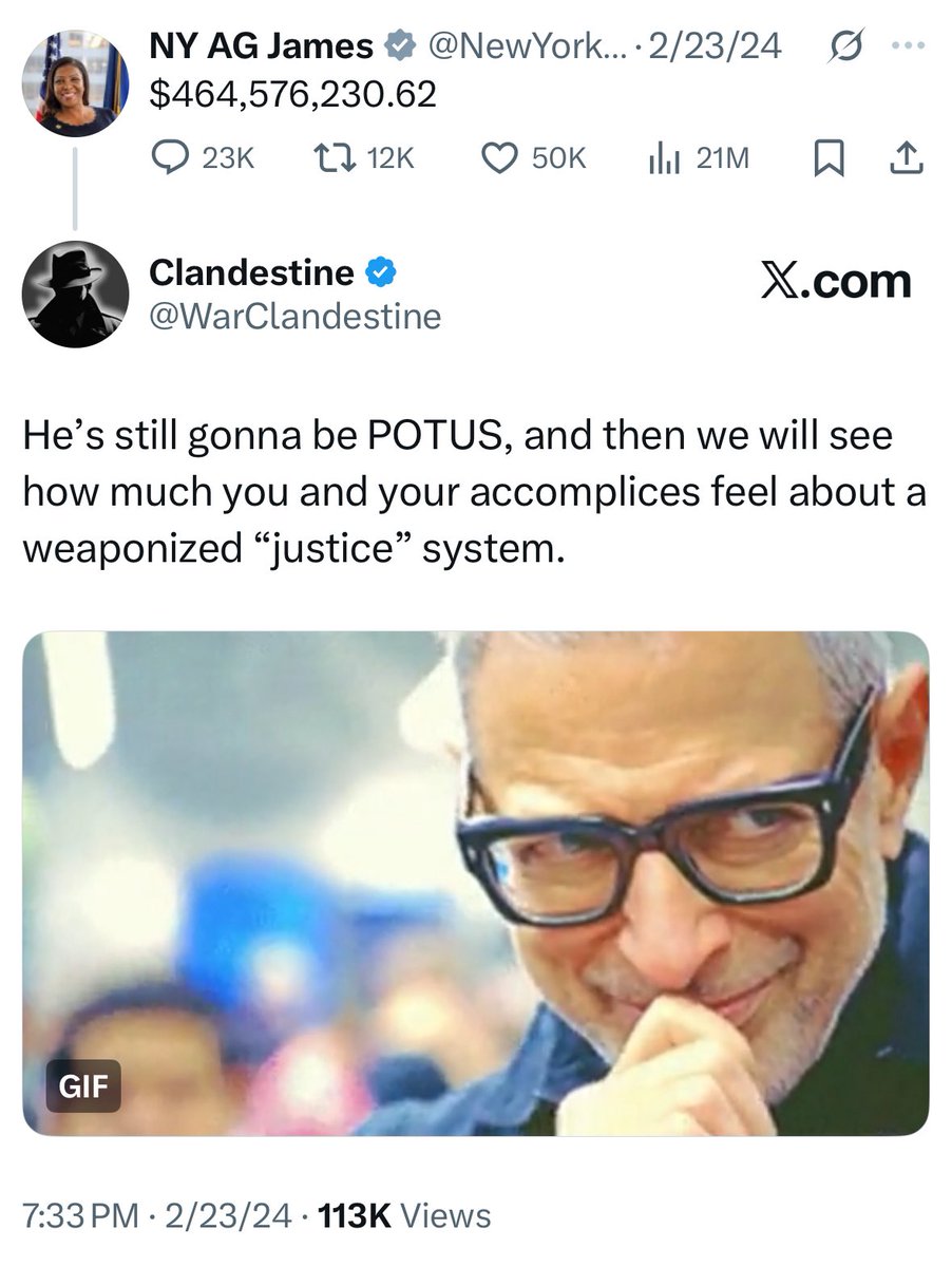 This tweet is aging rather nicely.

Leticia is now staring down the barrel of treason/sedition/election interference, for knowingly weaponizing the justice system in an attempt to prevent Trump from becoming president.

A co-conspirator.