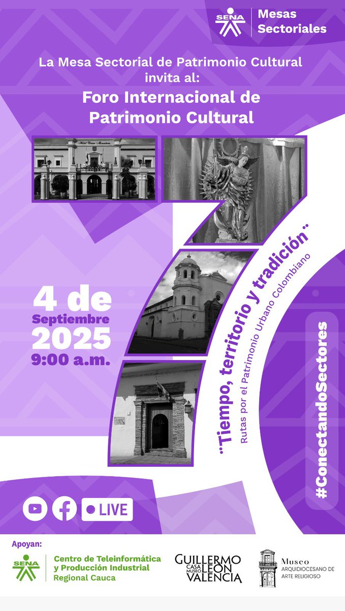 Mesascomercio's tweet photo. #ConectandoSectores | 📢💬Séptimo Foro Internacional de Patrimonio Cultural: “Tiempo, Territorio y Tradición, rutas por el patrimonio colombiano🇨🇴”.

No te pierdas nuestra transmisión en vivo 🔴. https://t.co/vEw6ZZVRk0