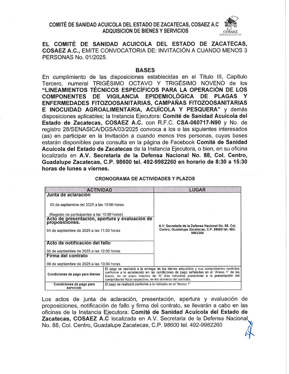 DeAcuicola's tweet photo. 🚗¡A T E N C I Ó N!🚗

El Comité de Sanidad Acuícola del Estado de Zacatecas, Cosaez, A.C. emite convocatoria de: Invitación a cuando menos tres personas para la adquisición de un vehículo.

Checa la convocatoria aquí 👇
Las bases puedes revisarlas en https://t.co/rysUdscZPe https://t.co/R7ZA6Y3jQP