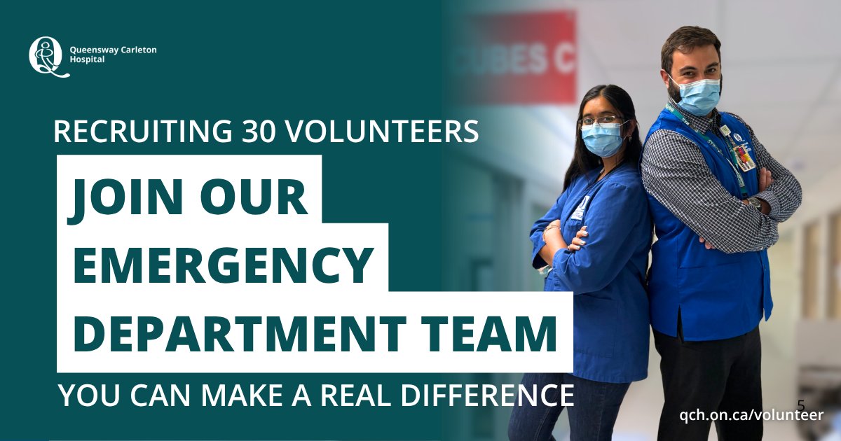🚨 Want to make a real difference in your community? We're launching a new #volunteer role in our Emergency Department — focused on patient comfort, support, and wayfinding.

Be a friendly face when it matters most. 💙

Apply now: qch.on.ca/BecomingVolunt…

#Ottawa #Healthcare