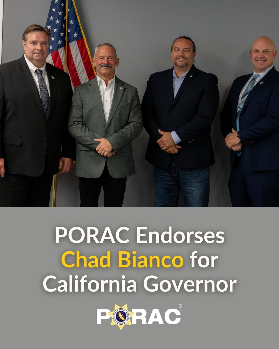 PORACalifornia's tweet image. PORAC Endorses @ChadBianco for California Governor

Riverside County Sheriff Chad Bianco has built a career in law enforcement as a principled leader who refuses to compromise on the critical importance of public safety. He has led an effective, transparent, and respected…