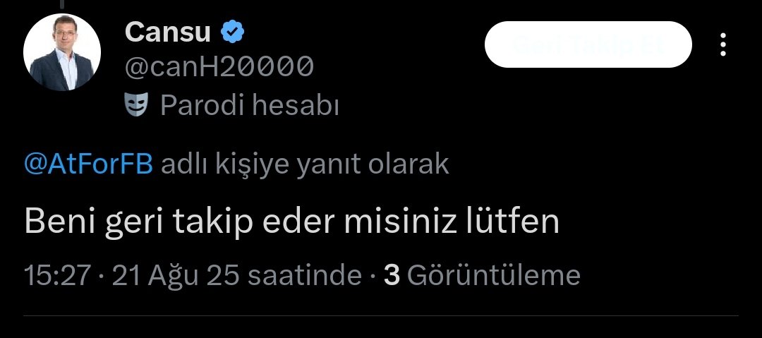 Etmem diyorum, yine yazıyor. Yetmiyor özel mesaj atıyor. İnsanı şöyle darlayacak biri lazım ya 😁 Bacım git istemiyorum seni takip etmeyi falan <a href="/canH20000/">Cansu</a>