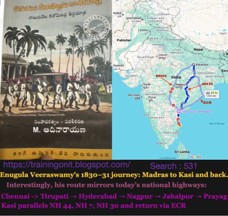 Journey through time with Enugula Veeraswamy’s 1830–31 pilgrimage from Madras to Kasi More details trainingonit.blogspot.com/2025/08/enugul…

 #Travelogue #TeluguLiterature #IndiaHistory
#Pilgrimage, #CulturalHeritage, #TravelWriting
  #19thCentury, #Telugu, #TeluguWriting
  #EnugulaVeeraswamy