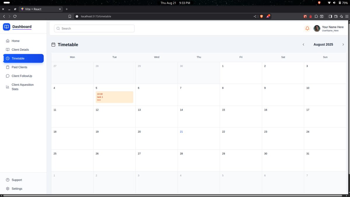 Himanshu98010's tweet image. Day 34/100 🚀
Built a Client Dashboard frontend today using Next.js + Tailwind CSS
&gt; Clean &amp; minimal UI
Next step → integrate backend &amp; database 💾
#100DaysOfCode #NextJS #TailwindCSS #WebDev