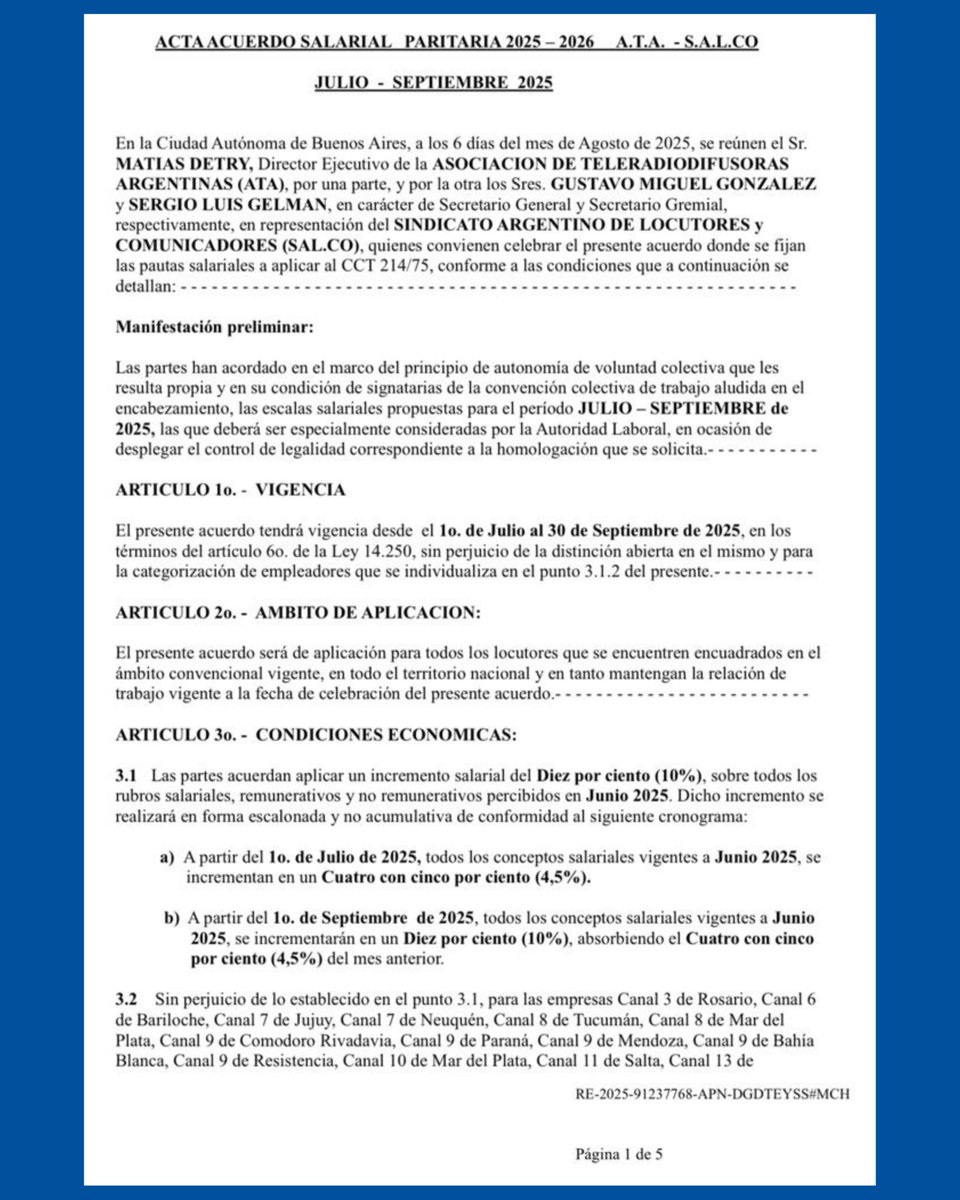 SALCoLocutores's tweet photo. 📢 Acuerdo SALCo – ATA

Se establecieron nuevas condiciones económicas para la actividad.  JULIO - SEPTIEMBRE
👉 En el siguiente link podés leer el acuerdo completo y las escalas. https://t.co/ejawtHosdB https://t.co/h89Dyjs4j9