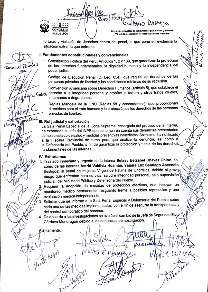 En defensa de la vida de Betssy Chávez! 

Más de 20 congresistas hemos presentado un documento al INPE, Ministerio de Justicia , Corte Suprema y Defensoría del Pueblo para el inmediato traslado de Betssy Chávez a un centro penitenciario dónde no corra riesgo su vida.
