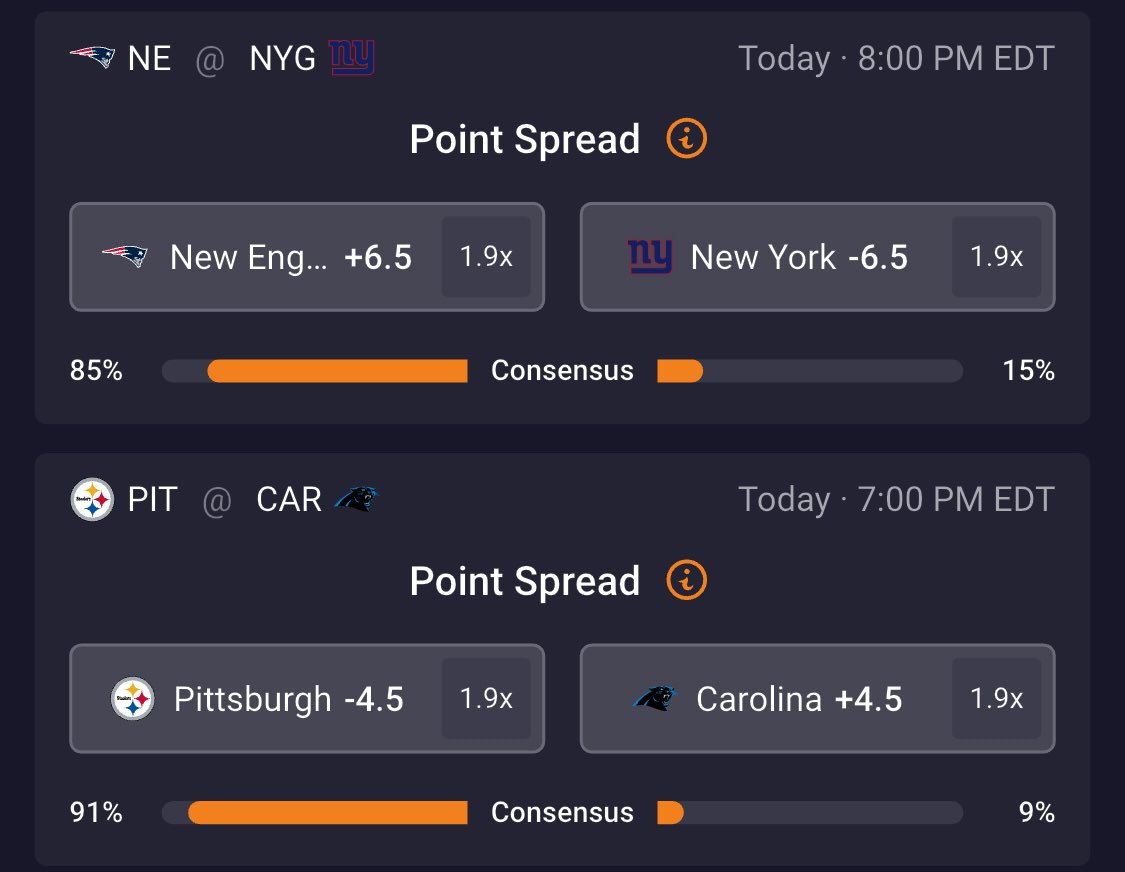 Last week of NFL Preseason! Who is going to stand out and make the final 53? 

Two games today🏈
Patriots vs Giants -6.5 
Steelers -4.5 vs Panthers 

Who ya got? 

Hottakes.com