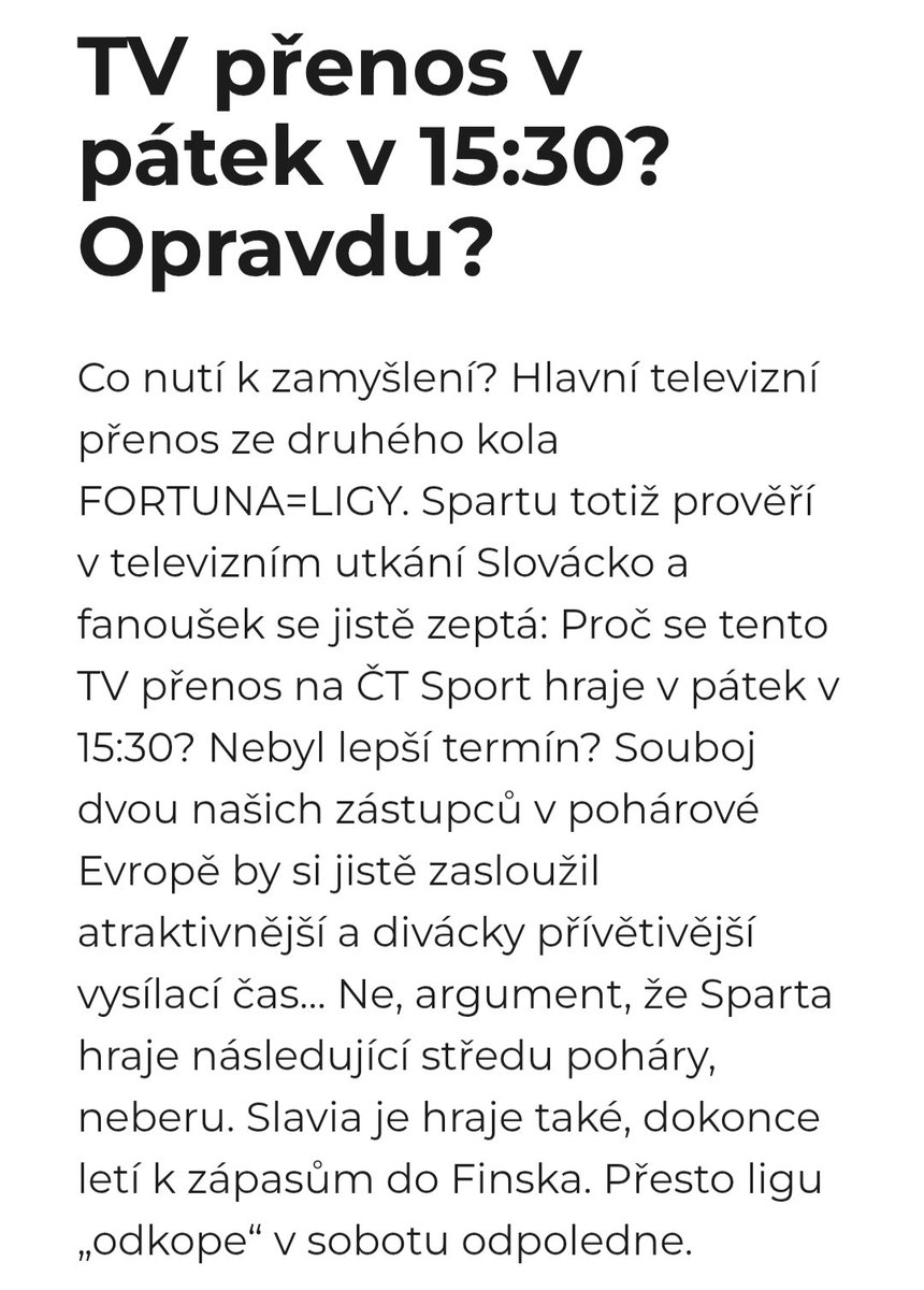 Luboš Dufek (@monty025) on Twitter photo Souhlasím s <a href="/RadekKlier/">Radek Klier</a>. Možná je to kvůli tomu, že na <a href="/sportCT/">ČT sport</a> bude následně přenos <a href="/chance_NL/">Chance Národní Liga</a> Chrudim - Zbrojovka, ale jinak si výkop v pracovní den od 15:30 neumím vysvětlit. Stejně tak hrát kvalifikaci Ligy mistryň ve středu od 17 hodin je na Prahu dost brzy... #holkytaky Souhlasím s <a href="/RadekKlier/">Radek Klier</a>. Možná je to kvůli tomu, že na <a href="/sportCT/">ČT sport</a> bude následně přenos <a href="/chance_NL/">Chance Národní Liga</a> Chrudim - Zbrojovka, ale jinak si výkop v pracovní den od 15:30 neumím vysvětlit. Stejně tak hrát kvalifikaci Ligy mistryň ve středu od 17 hodin je na Prahu dost brzy... #holkytaky
