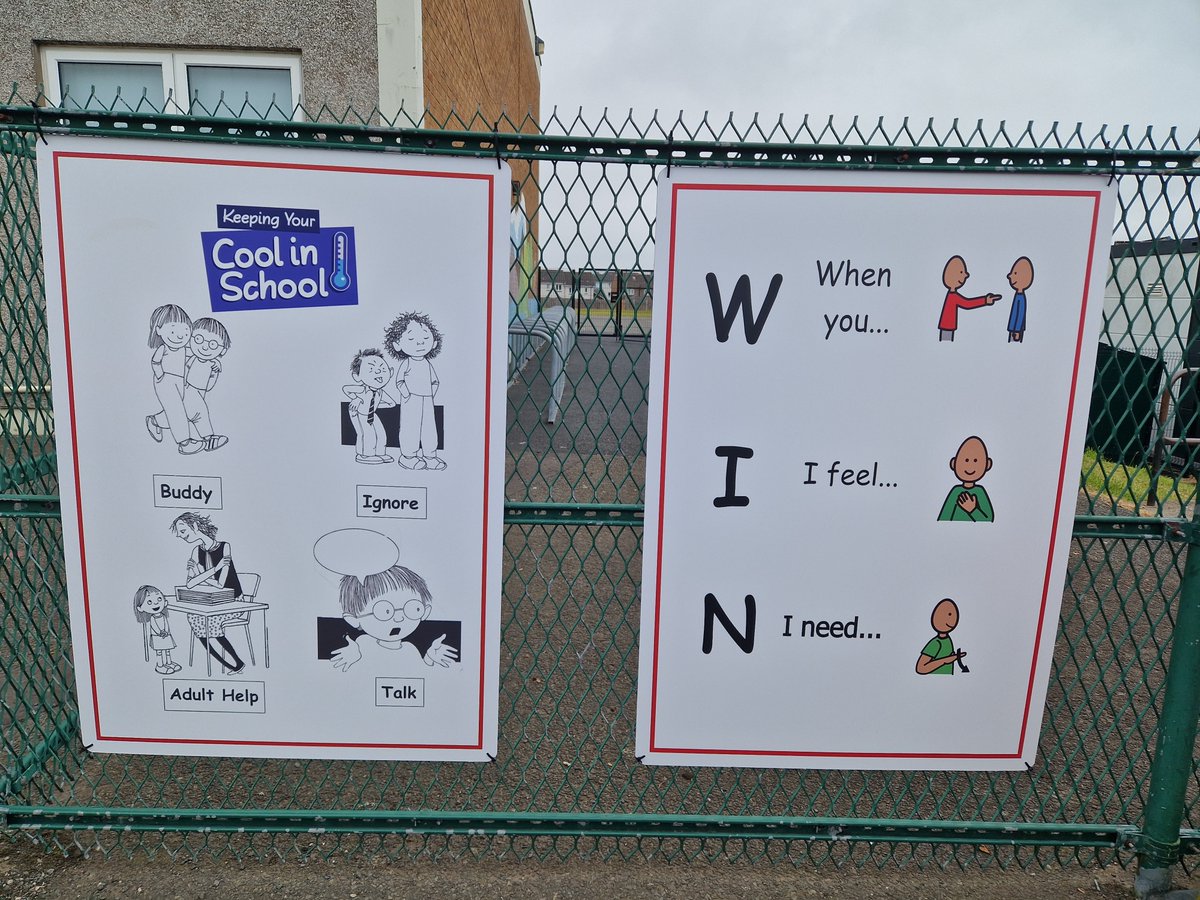 youngtalkmedi8's tweet photo. Wonderful new signage that @LynburnNurture have installed in their playgrounds. The hope is that it will serve as a reminder for pupils to use as a strategy when in conflict. Delighted to see how the hard work on this resource is starting to develop. 🤩🙌 https://t.co/B5zFjlNDLC