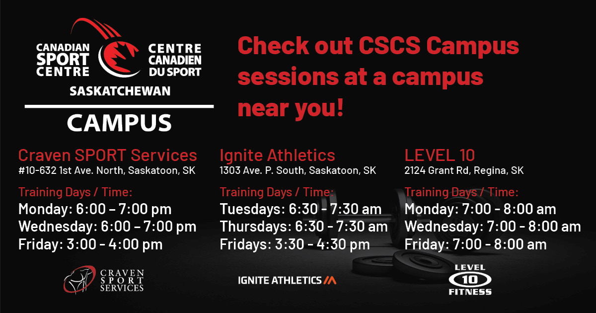 Canadian Sport Centre Saskatchewan (@cscsaskatchewan) on Twitter photo Each CSCS Campus — <a href="/cravensport/">Craven SPORT services</a>, Ignite Athletics <a href="/level10fitness/">Level 10 Fitness Inc</a> — has session times dedicated for CSCS athletes to access their facilities.
The sessions are also open to Tier 4/5 Future Best recipients⬇
bit.ly/3WMfUSQ Each CSCS Campus — <a href="/cravensport/">Craven SPORT services</a>, Ignite Athletics <a href="/level10fitness/">Level 10 Fitness Inc</a> — has session times dedicated for CSCS athletes to access their facilities.
The sessions are also open to Tier 4/5 Future Best recipients⬇
bit.ly/3WMfUSQ