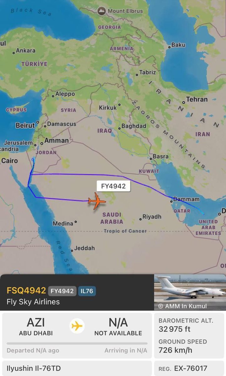 MahalaxmiRaman's tweet photo. #BREAKING | A #UAE-operated Ilyushin Il-76 cargo plane, known for past arms deliveries, landed at #Israel’s #RamonAirport before returning to #AbuDhabi today, marking a reported first. 

The flight, departing from #AlReef Air Base, ... https://t.co/E5cKLCb5nb