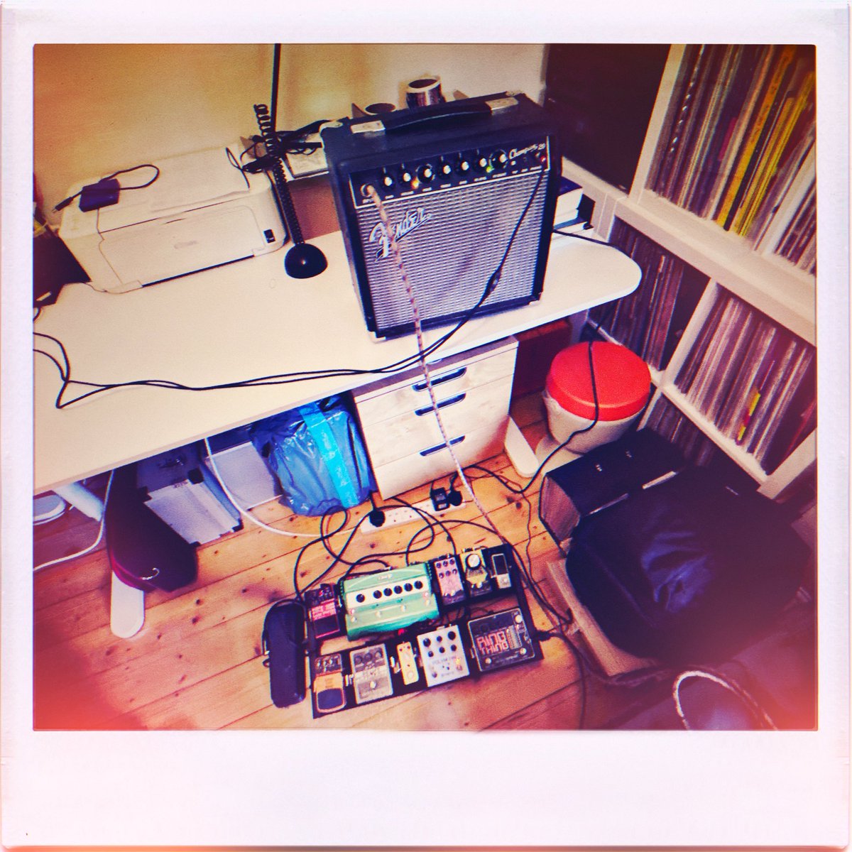 SCISSORGUN's tweet photo. Who said Gentlemen Take Polaroids? Anyway, after a summer of sunshine and writing we’re back home at Cavendish House recording. Here’s my little travel setup prior to red light #electronicmusic #electronic_music #electronica #synthwave #recording #recordingstudios https://t.co/isHkfVDR86