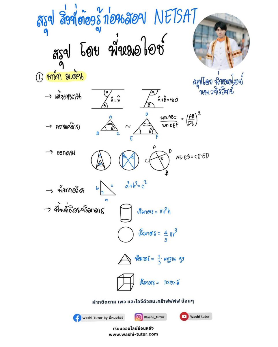 washi_tutor's tweet photo. สรุปสูตร Netsat ก่อนเข้าห้องสอบ
โดยพี่หมอไอซ์ 👨🏻‍⚕️💙🌟

#netsat #dek69 #tcas69 #dek70 #tcas70
#สอบติดไปกับพี่หมอไอซ์ https://t.co/RZN9LfBJdE