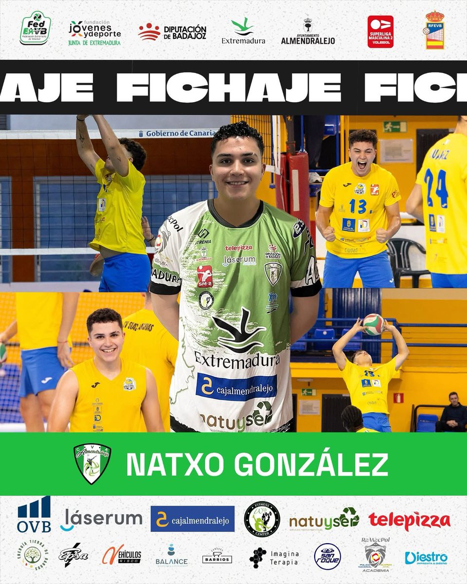 𝐍𝐀𝐓𝐗𝐎, 𝐍𝐔𝐄𝐕𝐎 𝐅𝐈𝐂𝐇𝐀𝐉𝐄 𝐃𝐄𝐋 𝐕𝐎𝐋𝐄𝐈𝐁𝐎𝐋 𝐀𝐋𝐌𝐄𝐍𝐃𝐑𝐀𝐋𝐄𝐉𝐎

El Club Voleibol Almendralejo refuerza su plantilla de cara a la temporada 2025/26 con la incorporación de Natxo, jugador con una amplia trayectoria en el voleibol nacional.

Natural del Grao