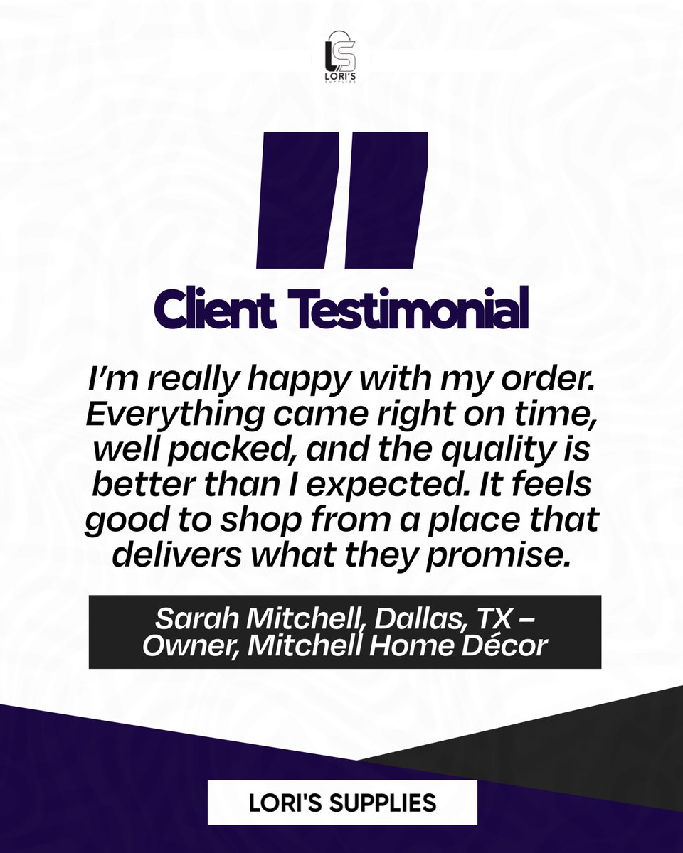 lorissupplies's tweet image. Sarah from Dallas shared how happy she was with her order — everything arrived on time, well-packed, and with better quality than expected. Shopping with us means getting exactly what you’re promised!
 #HappyCustomer #USAshopping #OnTimeDelivery #QualityMatters #ShopSmart