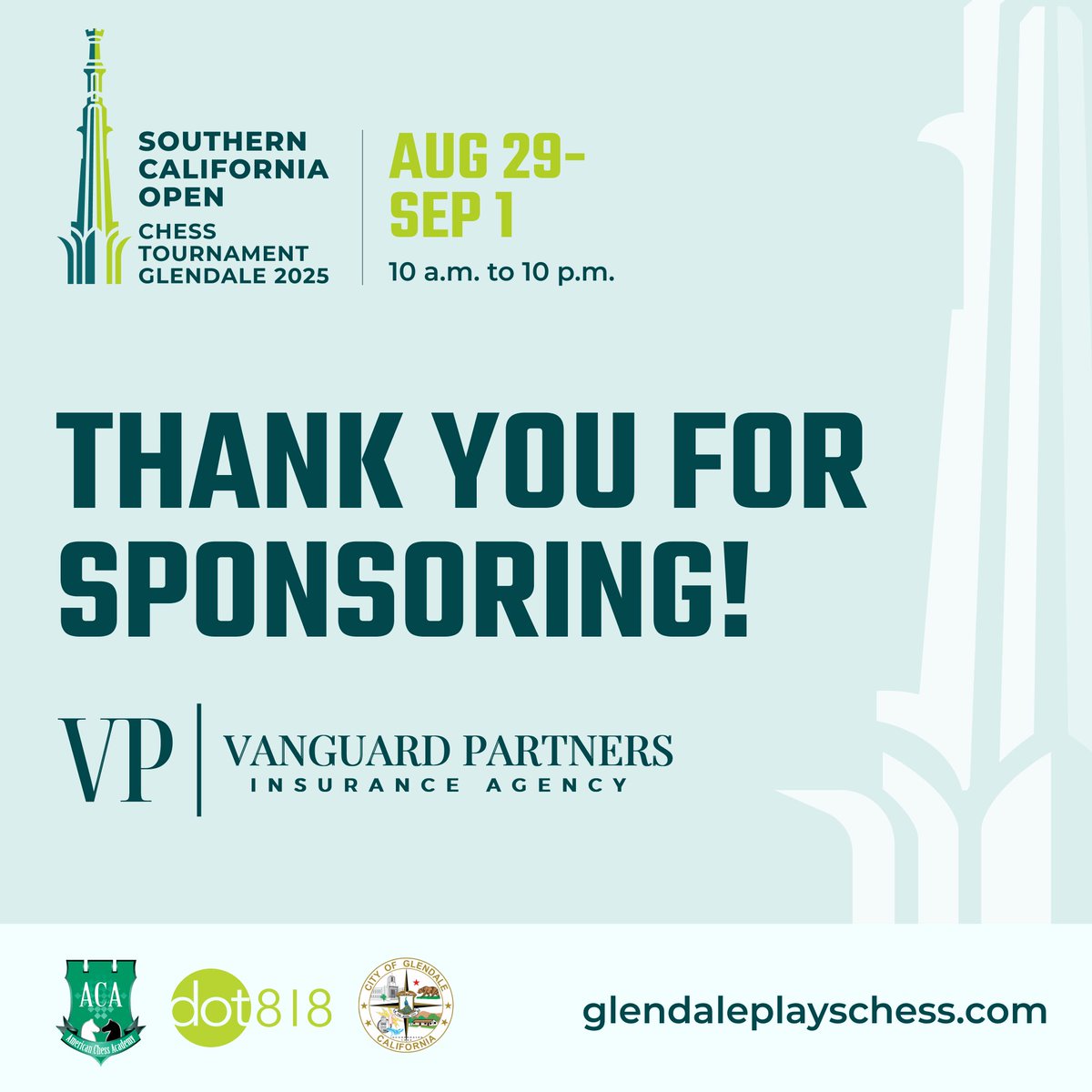 dot818's tweet photo. We're grateful to Vanguard Partners Insurance Agency for supporting Glendale's chess community. As a major sponsor of the Southern California Open Chess Tournament, you're helping make Glendale a chess destination. 

Learn more: https://t.co/IOH43mVMEL https://t.co/tfLnAoXDit