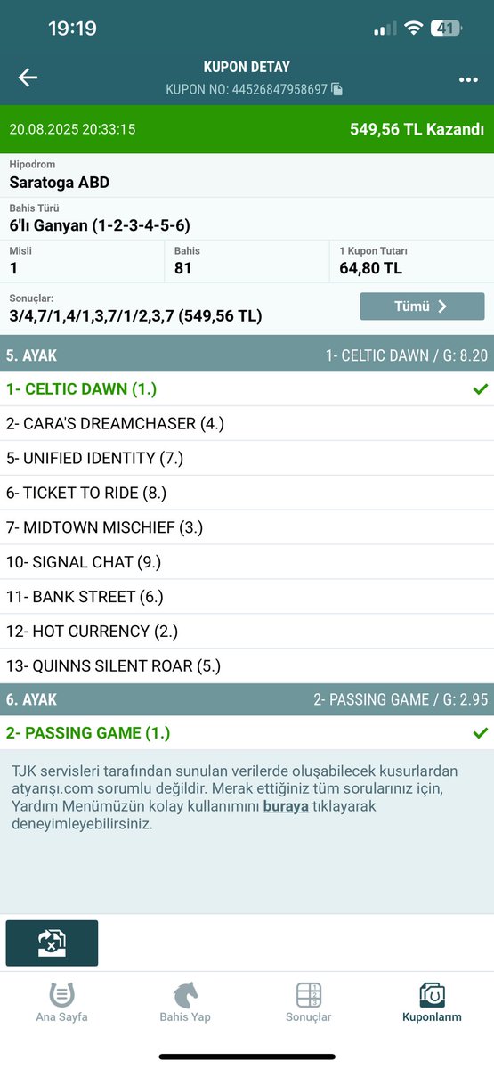 Bunlarda kalmasın kenarda inanmayalar için ben öyle 1 arkası hepsi 2 arkası hepsi yapıp koşudaki tüm atların arkadaşına hepsi yapıp ekran görüntüsü alıp yarış bitince bu var bende diyip paylaşan dolandırıcıların amk …. 😅😅😅😅
