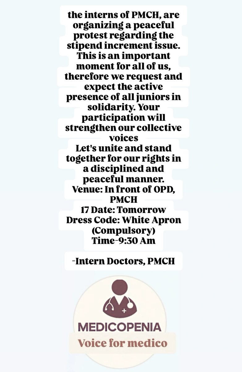 medicopenia_155's tweet photo. MBBS Interns = Backbone of Hospitals.
They save lives, work day & night—yet get meagre stipend.
Interns deserve dignity, not cheap labour.
#JusticeForDoctors #BiharInterns #StipendHike https://t.co/KZg5R2fB0D