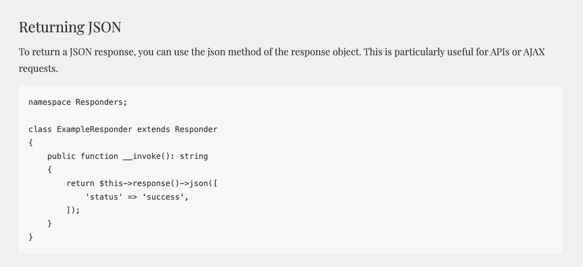 It's now super easy to return JSON responses in TetherPHP