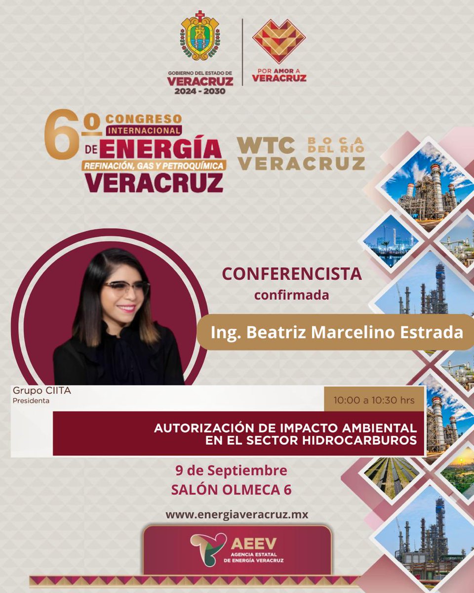 📢¡Nueva ponente confirmada!
Nos honra anunciar la participación de la Presidenta de <a href="/grupociita/">Grupo CIITA</a> 

Conferencia: "Autorización de Impacto Ambiental en el Sector Hidrocarburos"

👉tinyurl.com/2ayj6p46

#CongresoEnergíaVeracruz2025 #PorAmorAVeracruz #Veracruz #Xalapa #BocaDelRio