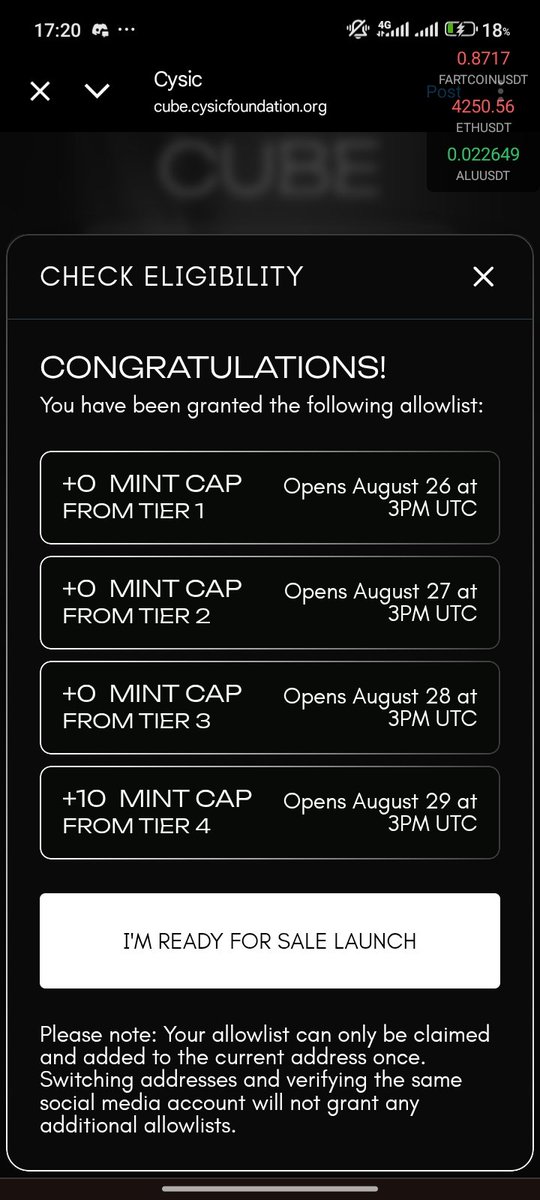 Currently eligible for the <a href="/cysic_xyz/">Cysic</a> cube sales , though I got in on tier 4 , I'll still be partaking in it

Did you get in?
