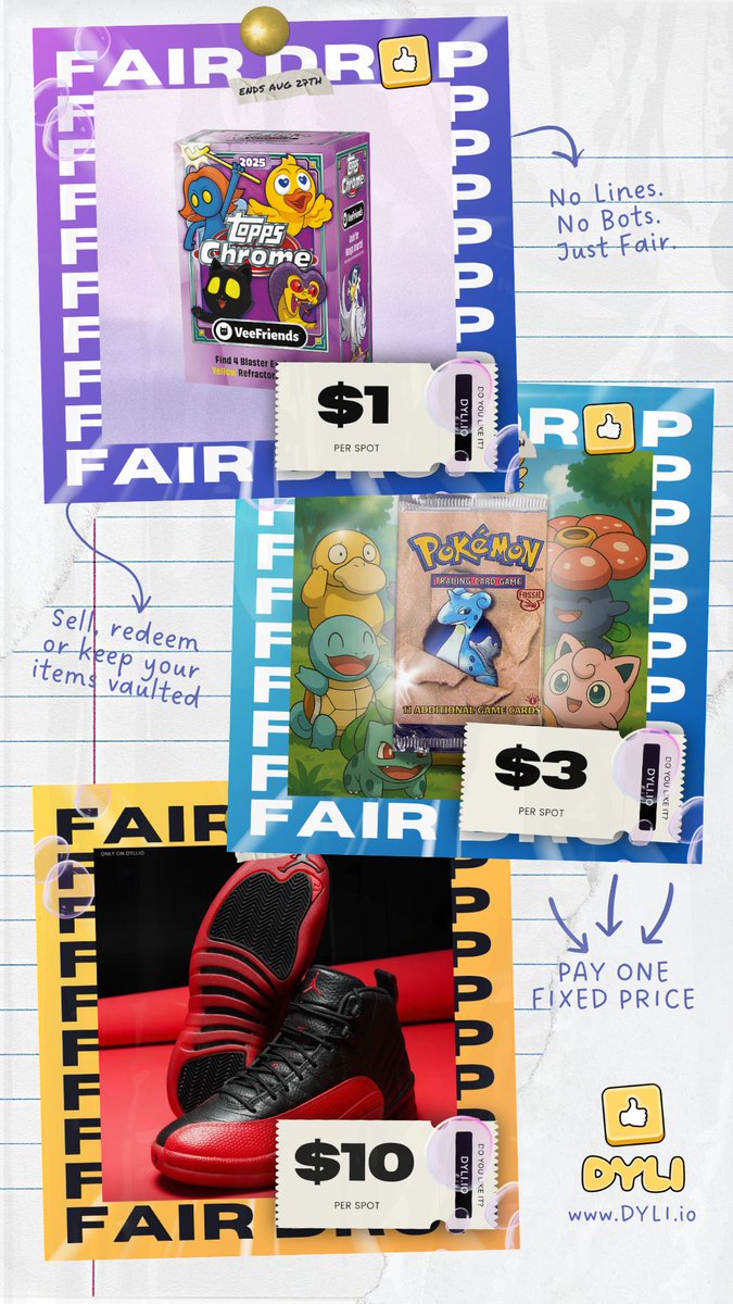 Fair Drops are back on DYLI.

Reserve your spot in this week’s Fair Drops, with entries starting at just $1.

No bots. No FOMO.

dyli.io/fairdrop