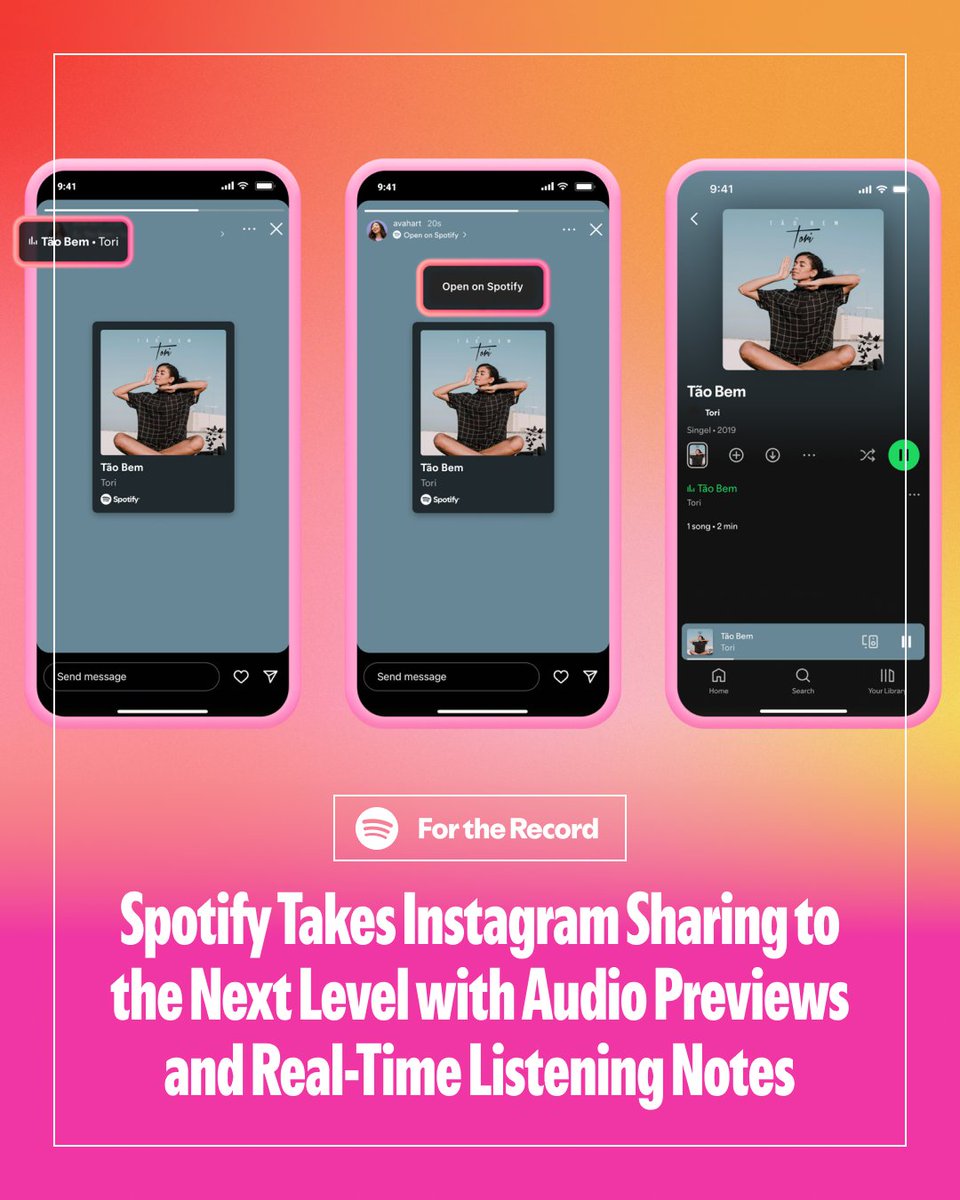 ThisIsSpotify's tweet photo. Sharing is caring. And our latest Instagram integrations for stories and notes make it easier than ever to spotlight the tunes soundtracking your summer ☀️ https://t.co/20Xd5c30yn https://t.co/RYsgCo3osn