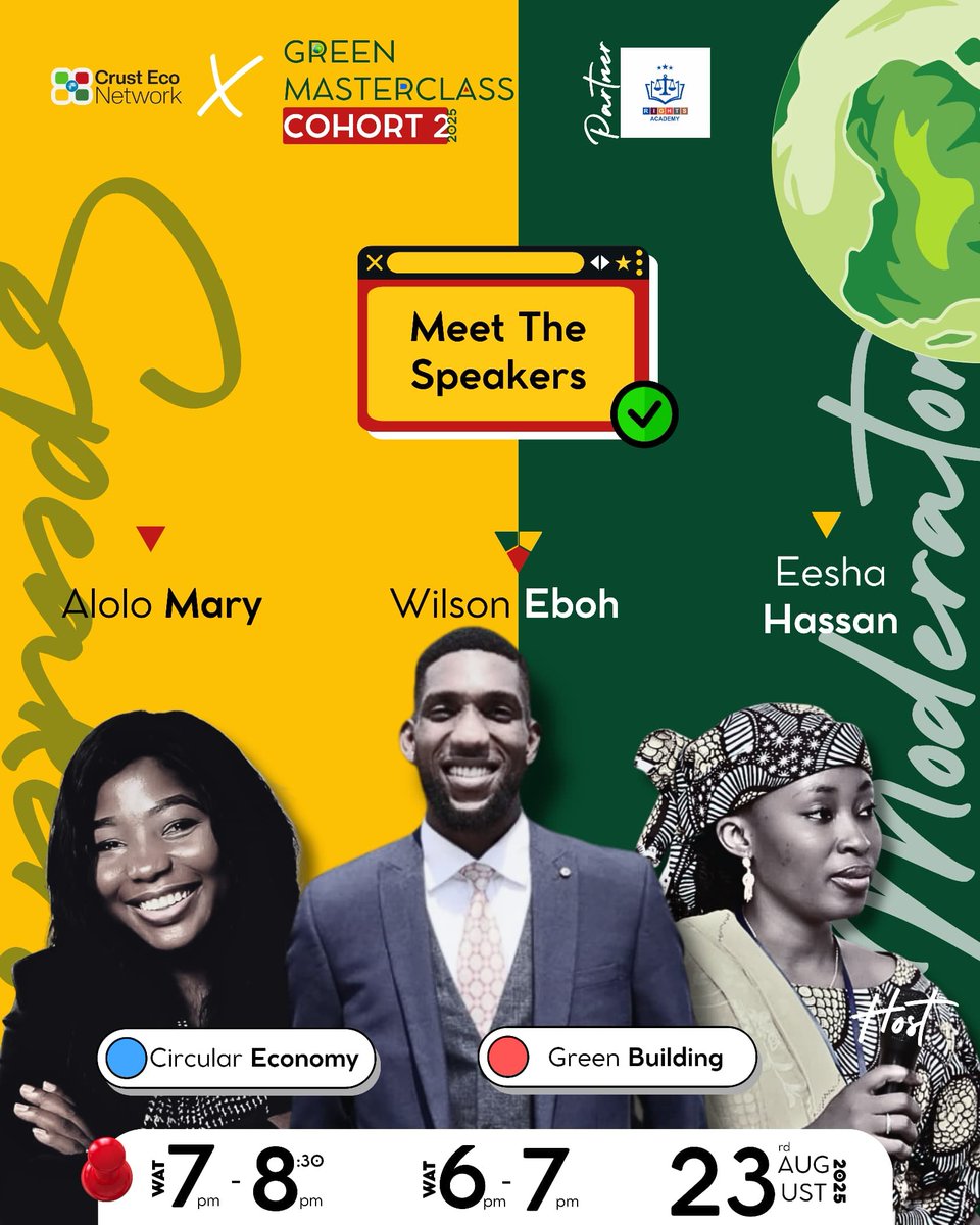 CrustEcoNetwork's tweet photo. Upcoming Master Class Session: Empowering Sustainable Futures

We are excited to announce an inspiring and transformative master class session scheduled for Saturday, 23rd August, 2025. https://t.co/Z6YqCoRuJH