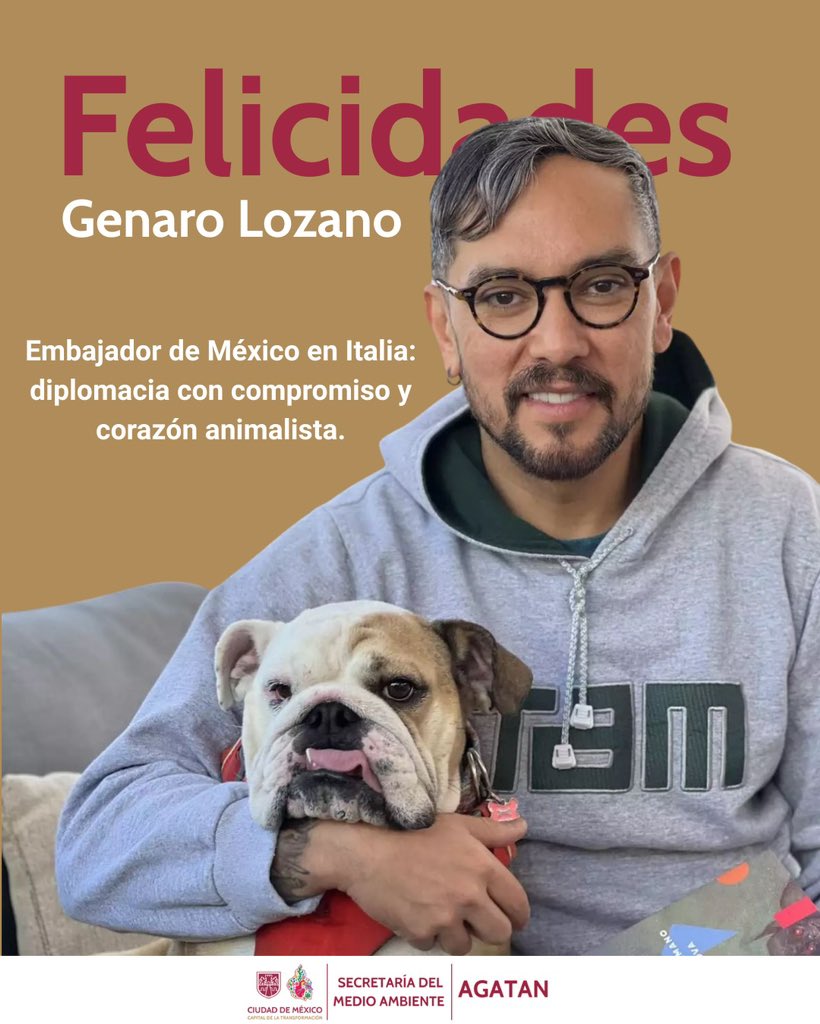 AgatanCdmx's tweet photo. Defensor de Derechos Humanos 
Vegano 
Profesor 
Impulsor de Jóvenes y un hombre apasionado con las causas justas de México 
Te felicitamos y nos sentimos muy orgulloso Embajador ANIMALISTA @genarolozano 
¡Felicidades y gracias Presidenta @Claudiashein por este nombramiento! 🥳🐾 https://t.co/7IgYj7DDLw