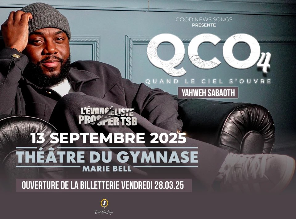 🎤 L’Évangéliste Prosper TSB, c’est une carrière marquée par des projets forts.
Son style ? Un gospel moderne et inspirant
Et la prochaine étape  : QCO 4, le 13 septembre 2025 au Théâtre du Gymnase Marie Bell à Paris. 

⚡ Plus de la moitié des billets sont déjà partis… alors si