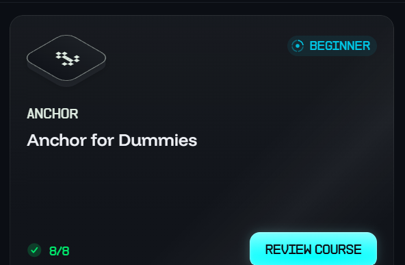 Screenshot of Blueshift's Anchor for Dummies course card showing beginner level and review button