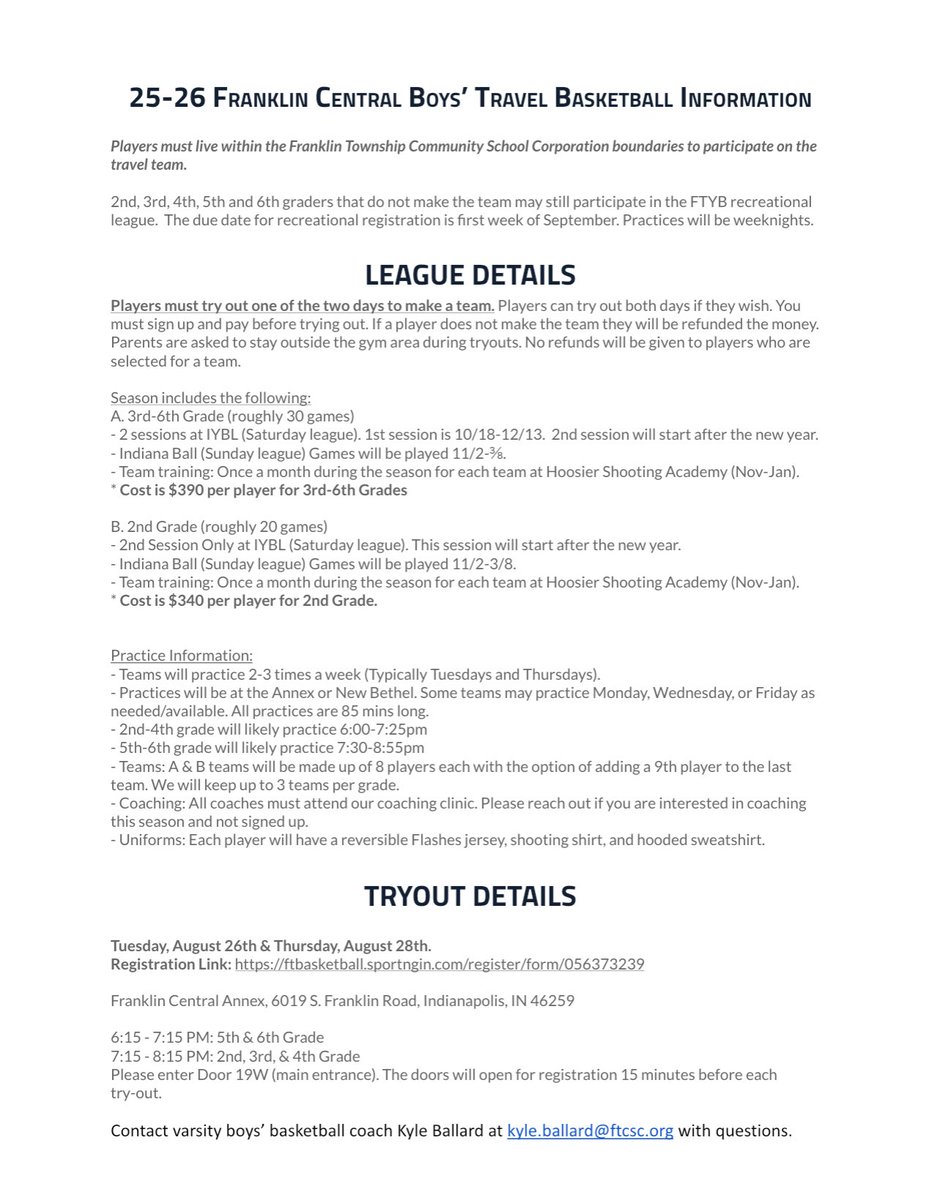 🚨 Flashes Boys Basketball Travel Info 🚨 

Try-outs for our 25-26 2nd-6th grade travel teams are fast approaching. Get registered today!

Sign up here: 
ftbasketball.sportngin.com/register/form/…