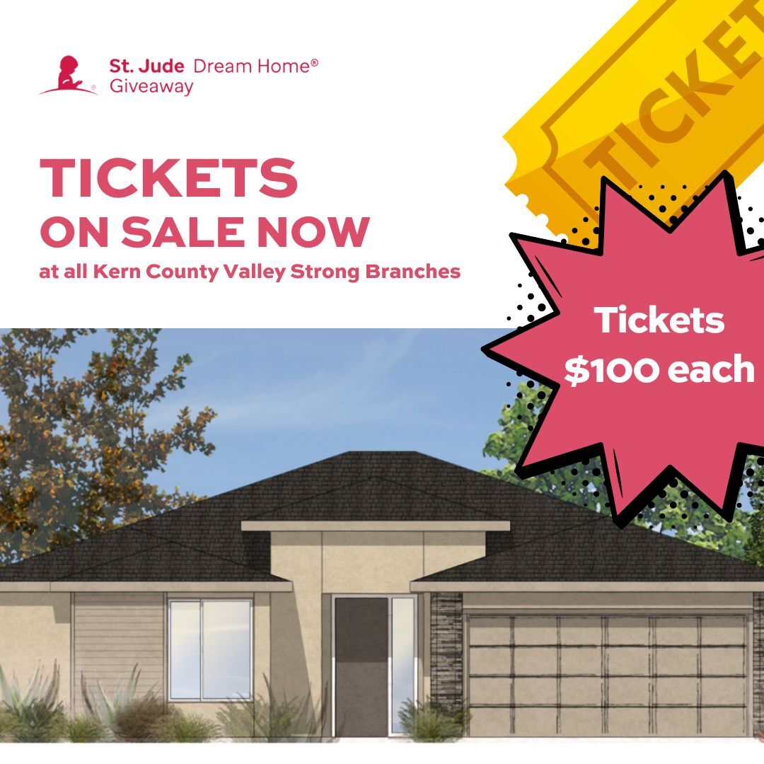 🎫🏠 Bakersfield St. Jude Dream Home tickets are available for purchase starting today! Visit your nearest Kern County branch to get yours.

#Bakersfield #StJude #Dreamhome #2025 #ValleyStrong