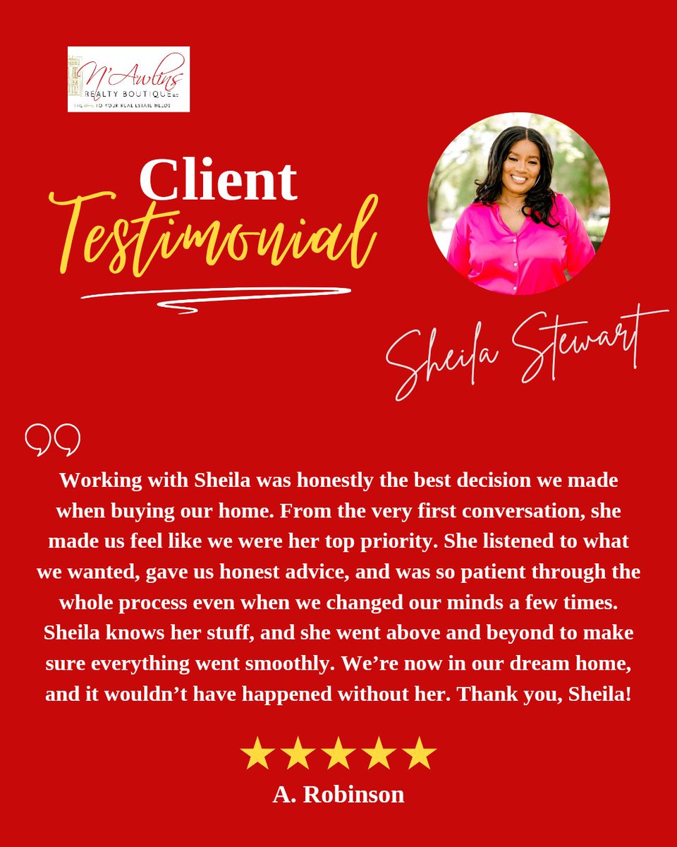 NawlinsRealty's tweet photo. BUYING or SELLING, contact Sheila Stewart your N’Awlins Realtor at 📱504-982-2886!

#testimonialthursday #ravingreviews #happyclients #nolarealtor #neworleansrealtor #nawlinsrealtor #nawlinsrealtyboutique #nolahomebuyers #nolahomesellers #nolaluxuryrealestate #nolaliving https://t.co/UPCf2a9tPo