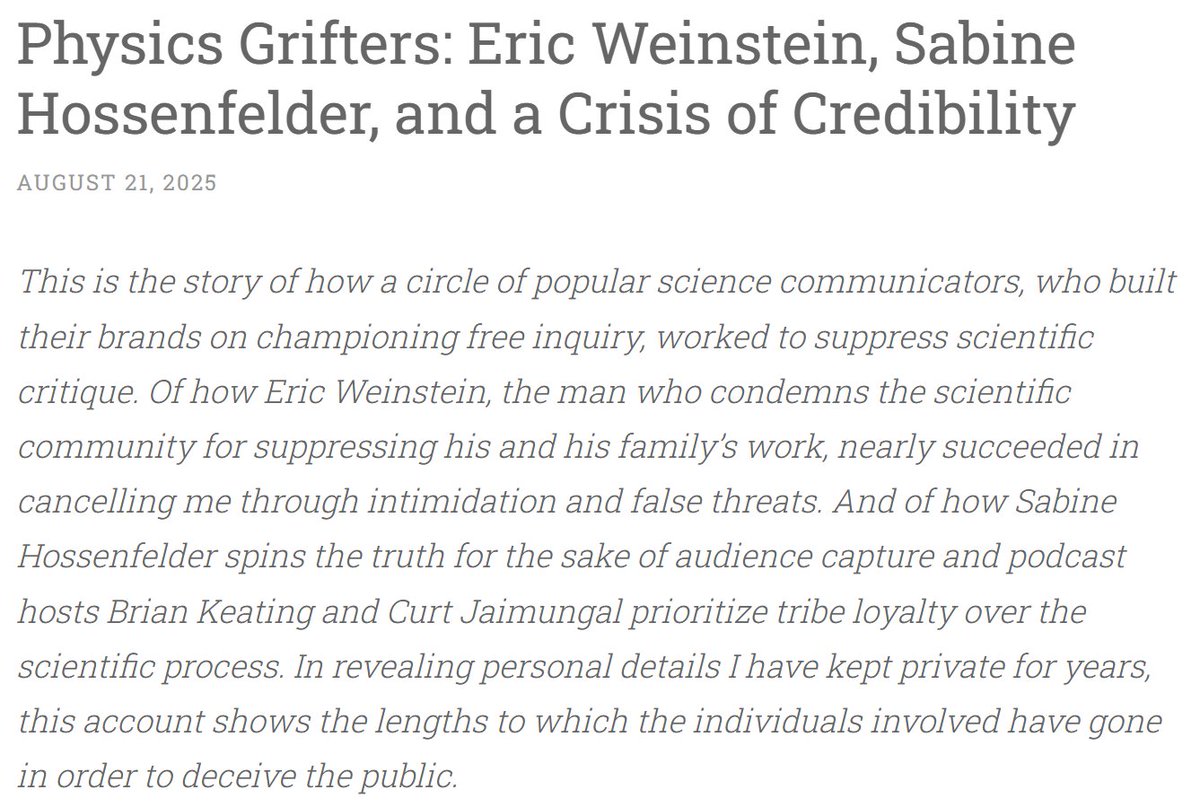 Timothy Nguyen (@iamtimnguyen) on Twitter photo I'm breaking my silence.
For years, I was quiet about how <a href="/EricRWeinstein/">Eric Weinstein</a>, Sabine Hossenfelder, <a href="/DrBrianKeating/">Prof. Brian Keating</a> & <a href="/TOEwithCurt/">Curt Jaimungal</a> suppressed my scientific critique.
They preach free inquiry but practice censorship.
This is the story of their hypocrisy. 🧵
timothynguyen.org/2025/08/21/phy… I'm breaking my silence.
For years, I was quiet about how <a href="/EricRWeinstein/">Eric Weinstein</a>, Sabine Hossenfelder, <a href="/DrBrianKeating/">Prof. Brian Keating</a> & <a href="/TOEwithCurt/">Curt Jaimungal</a> suppressed my scientific critique.
They preach free inquiry but practice censorship.
This is the story of their hypocrisy. 🧵
timothynguyen.org/2025/08/21/phy…