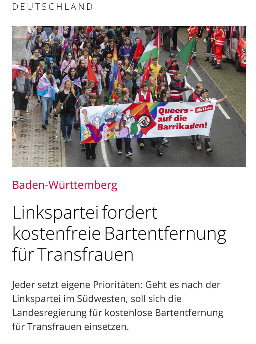 annamarinada11's tweet photo. In Stuttgart fordert die Linkspartei, dass die dauerhafte Bartentfernung bei Männern, die sich als Frauen fühlen, von den Krankenkassen übernommen wird. https://t.co/SeinufyKIU