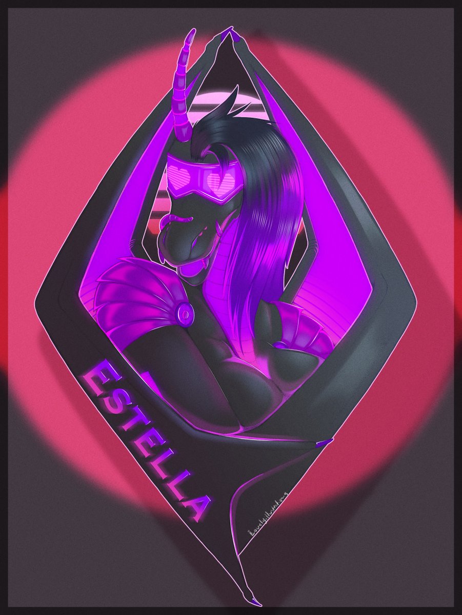 An old badge I made for <a href="/Heliocintrini/">Heliocintrini 🔞 Bday 8/29!</a> of their Synthdragon babe.