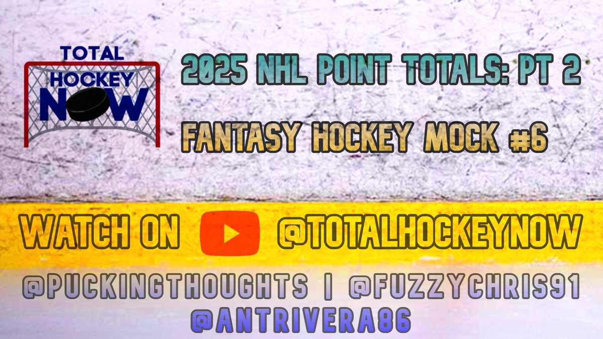 Total Hockey Now (@totalhockeynow) on Twitter photo NHL Eastern Conference Point Totals, Mason McTavish’s future & Fantasy Hockey Mock Draft 6 with <a href="/PuckingThoughts/">Adam Bernard</a> & @Fuzzychris91 🏒
📺Watch Here: youtube.com/live/F8QVPl5uc… NHL Eastern Conference Point Totals, Mason McTavish’s future & Fantasy Hockey Mock Draft 6 with <a href="/PuckingThoughts/">Adam Bernard</a> & @Fuzzychris91 🏒
📺Watch Here: youtube.com/live/F8QVPl5uc…