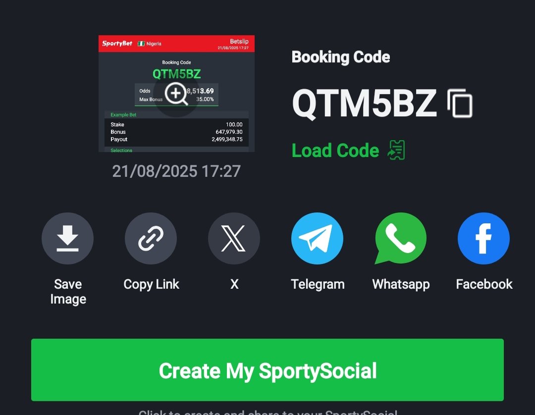 ThickDivass's tweet photo. Come on
Sportybet 
Football ⚽ game 
BOOKING CODE 
QTM5BZ
@SportyBetNG https://t.co/H5nBOnadPR