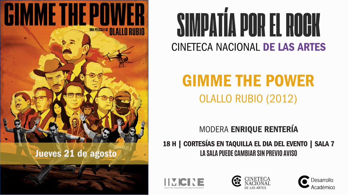 olallo_rubio's tweet photo. HOY a las 6:00 pm tenemos proyección especial de #GimmeThePower en la Cineteca Nacional de las Artes 🎬.
Con un DCP nuevecito, recién salido del horno.
¡Nos vemos ahí!
@CinetecaMexico @molotovbanda https://t.co/KSsJbeOygf
