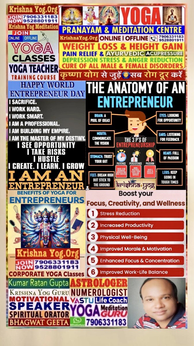 BestBano's tweet photo. Join #KrishnaYog #Yoga #Meditation
#CorporateYoga Class
#YogaTeacherTraining Course
Consult #Astrology #Numerology #Vastu
#WorldEntrepreneurDay #Entrepreneur
#EntrepreneurDay Wishes
#Krishna #YogGuru #KumarRatanGupta
#SpiritualOrator #MotivationalSpeaker #Astrologer #Numerologist https://t.co/fAN7DW3s8a
