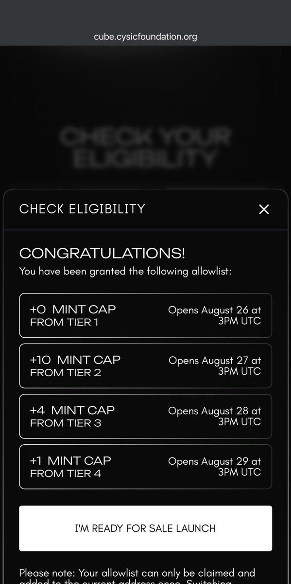 Cysic Cube NFT Eligibility Checker is live!

Head to:- cube.cysicfoundation.org

- select X or Discord or Wallet → enter your details.

If you’re eligible, you’ll see:
- Your tier (1-4)
- Mint cap (how many Cubes you can buy)
- Start date for your tier

If your wallet isn’t