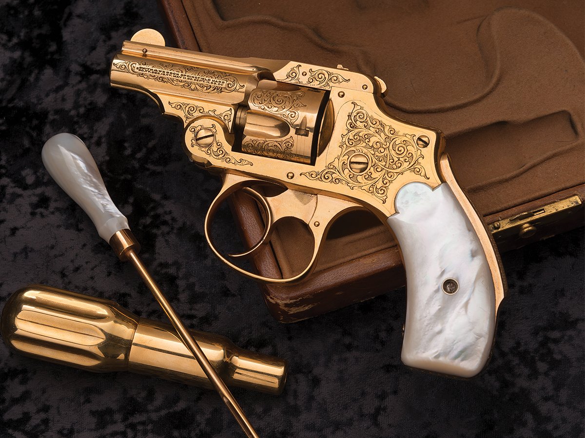 Smith_WessonInc's tweet photo. In August of 1894, one of the first Bicycle Guns was shipped from the factory. These were .32 Safety Hammerless with very short 1.5” or 2” barrels, designed to be carried and drawn with ease.  

This specific engraved and gold plated Smith & Wesson .32 Safety Hammerless 1st Model Bicycle revolver with pearl grips sold for $28,750 in RIAC's June 2020 Premier Auction.