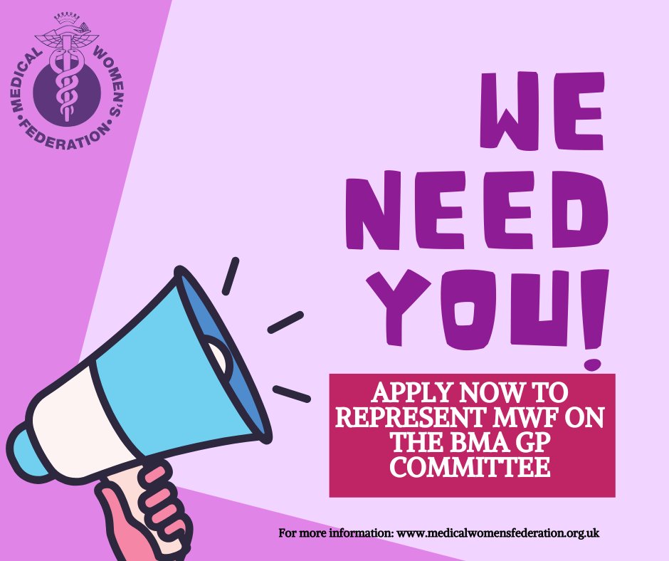 Are you a GP who wants to shape the future for women in general practice? MWF is looking for a new representative to join the BMA GP Committee. 

To apply, click here: forms.gle/93BWqvD4b7j88h… 

Deadline for applications: Midnight on 30th September 2025