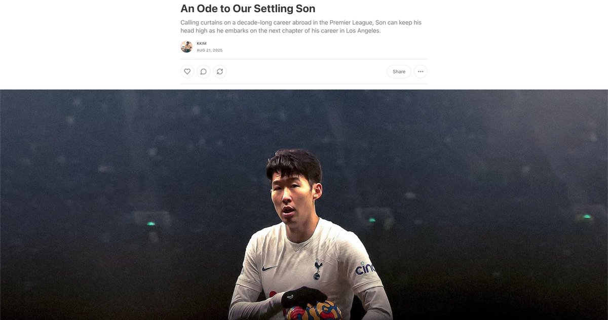 wrapped my production gig and finally got a chance to write a tribute on Son Heung-min - the best Korean footballer to have done it in the prem.

🔗tuh0n.substack.com/p/an-ode-to-ou…

Thank you, legend