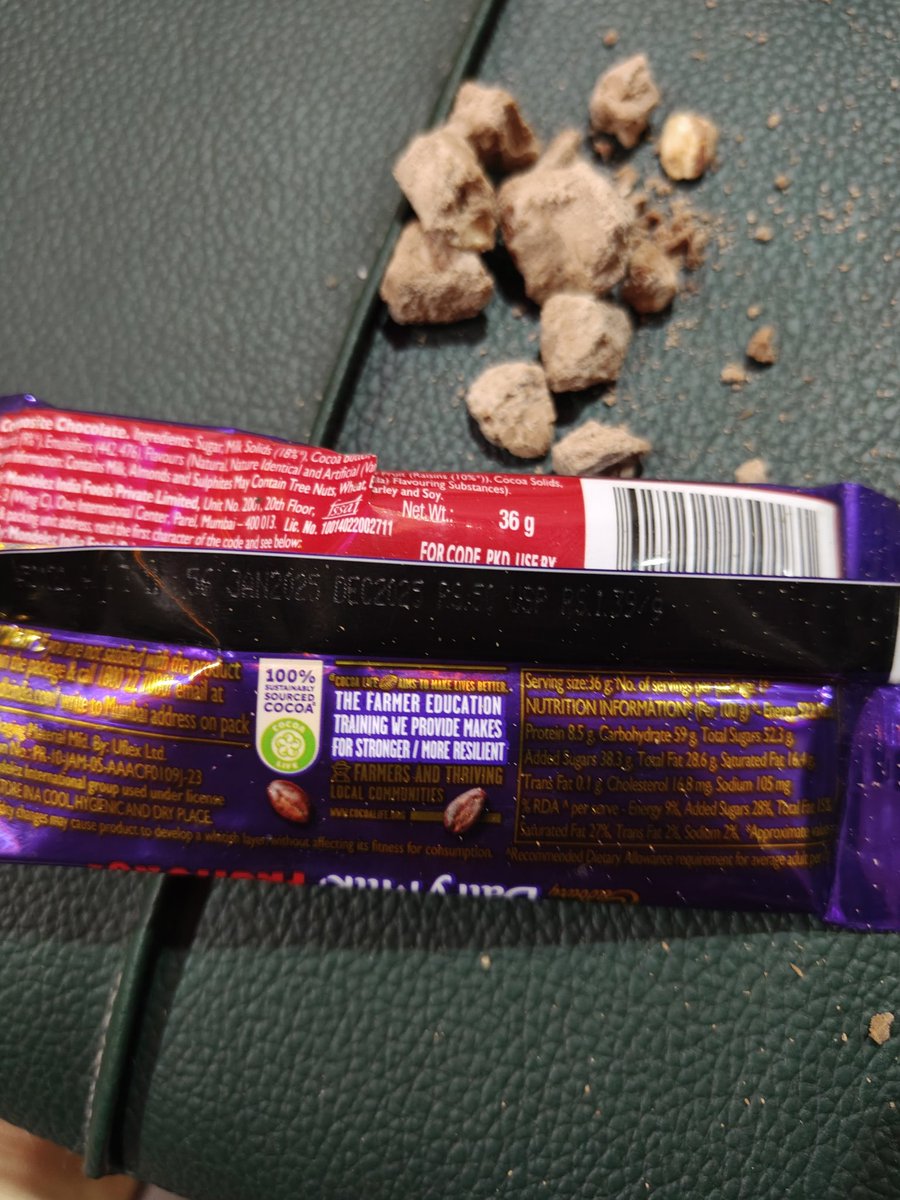 Deep_spy1's tweet image. Very disappointed with Cadbury! Bought this chocolate and it came out in dry, broken lumps instead of a proper bar. Unacceptable quality for such a trusted brand.

#Cadbury #QualityIssue
@DairyMilkIn
